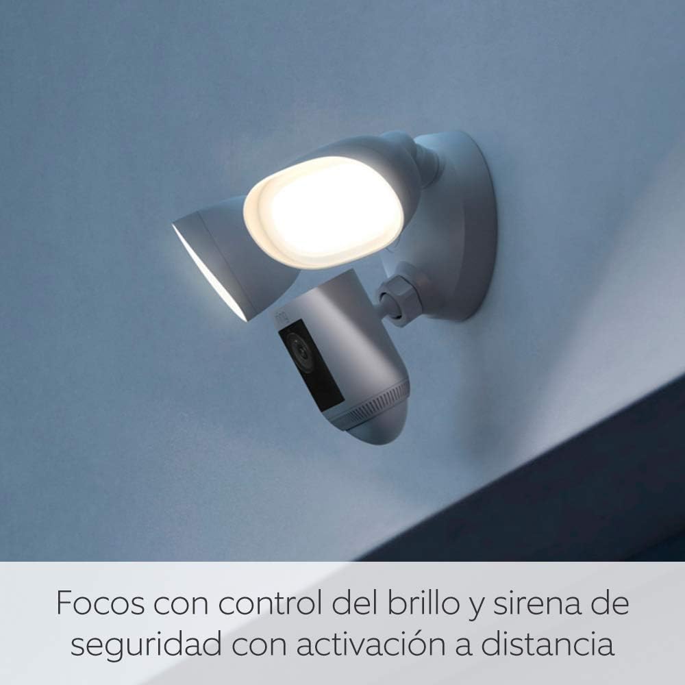 Ring cámara Pro con focos cableada (Floodlight Cam Wired Pro) | Cámara exterior con vídeo 2K, Ring Vision, detección de movimiento 3D, (alternativa al CCTV) | 30 días de prueba gratuita de Ring Home