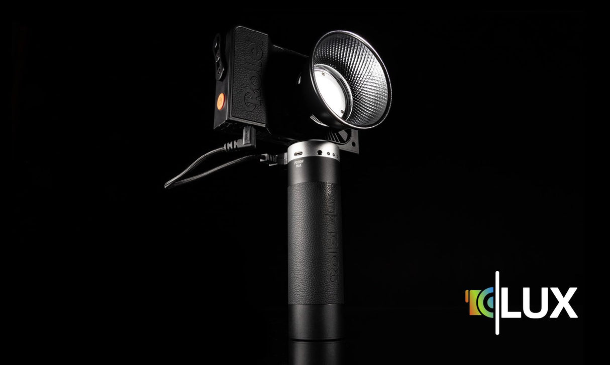 Rollei Empuñadura de batería | 99 Wh | para la serie LUX | Compatible con luces Rollei LUX | Potente batería de 99 Wh | Conectores D-Tap & USB-C | Apto para viajes en avión | Empuñadura de energía con