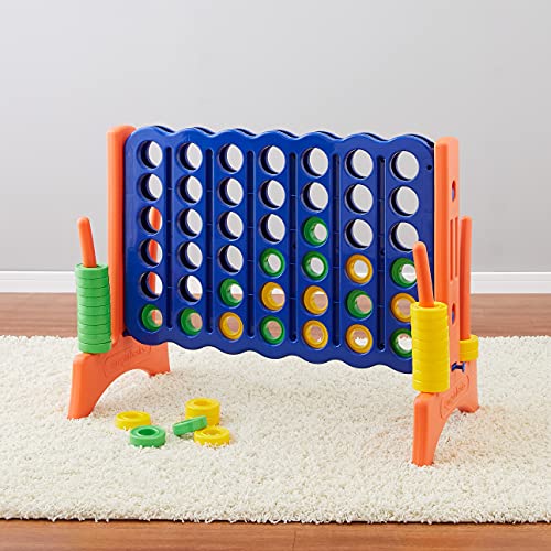 Amazon Basics Junior Juego de 4 en raya, sin BPA, gigante, prémium, plástico, para niños y adultos, con bolsa, regalo ideal, variedad de colores, Azul, Amarillo, Rojo, Verde, Grande