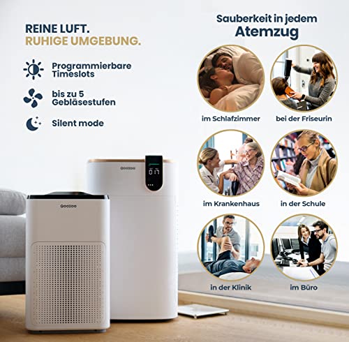 Purificador de aire QXPure3 – Austrian Innovations – CADR 215 m³/h – hasta 50 m² – Filtro HEPA13 para polen, polvo fino, humo, contaminantes y tecnología QXAir+mata el 99,95% de los virus y bacterias,