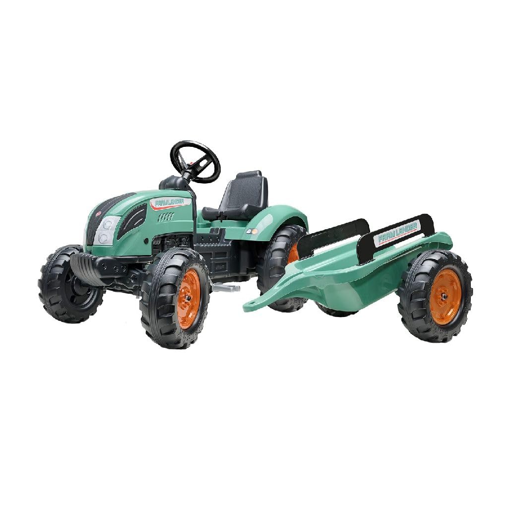 FALK - Tractor de pedales Farm Lander con remolque - A partir de 3 años - 60% de plástico reciclado - Fabricado en Francia - Volante con bocina - 1054AB