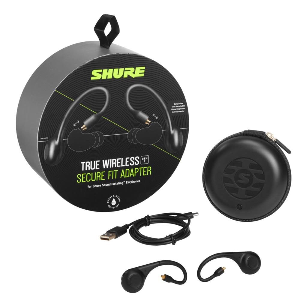 Shure Adaptador inalámbrico True (Gen 2) para auriculares aislados de sonido, ajuste sobre el oído, Bluetooth 5 tecnología inalámbrica, duración de la batería larga (RMCE-TW2-EFS)