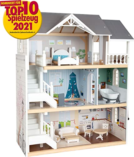 Small Foot Small Foot-11802 Casa de muñecas Villa de la Ciudad, Tres Pisos, Frente Abierto y Muchos Muebles, a Partir de 3 años. Toys (11802)