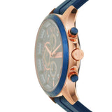 Armani Exchange Orologio da uomo, Movimento cronografo al quarzo e cassa da 46 mm con cinturino in silicone, Tono oro rosa y azul oscuro