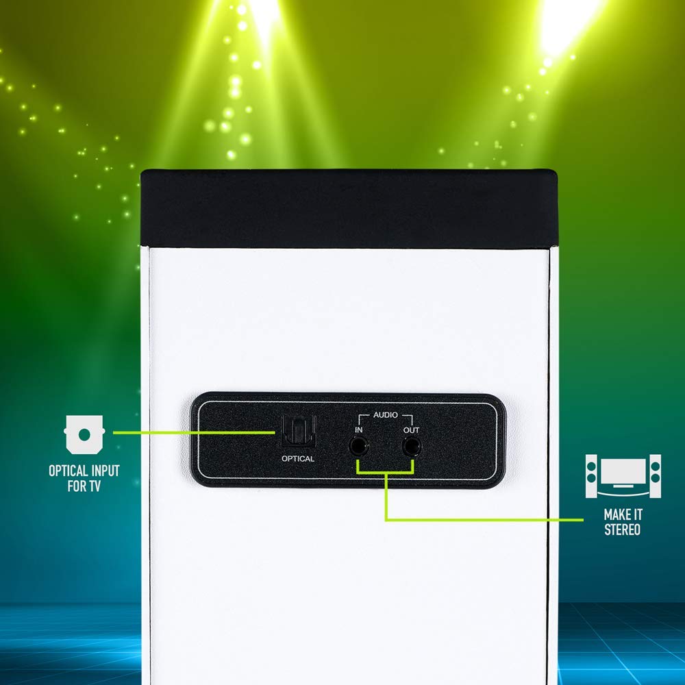 NGS Sky Charm White- Torre de Sonido Bluetooth 50W con Mando a Distancia, Entrada Óptica, USB, Radio FM y AUX IN (Color Blanco)