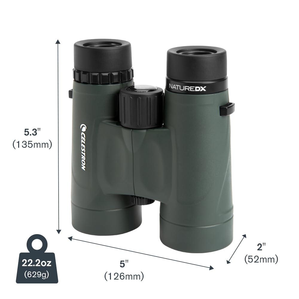 Celestron 71333 Nature DX de 10 x 42 mmPrismáticos Celestron 71333 con Lente Multicapa, Cristal de Prisma BaK-4 y Funda de Transporte, Verde