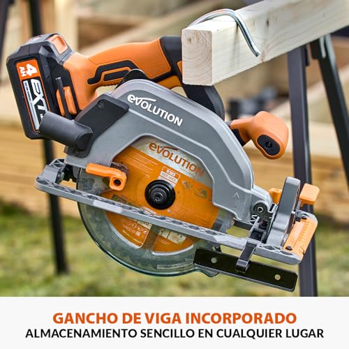 Evolution Power Tools R185CCS-Li Sierra circular sin cable y sin escobillas 18v Li-Ion Incluye hoja TCT Multi-Material, Corta Madera, Metal, Plástico y Más, Guía Incluida, Batería No Incluida, 185mm