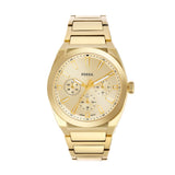 Fossil Reloj Everett para Hombre, Movimiento Cronógrafo Cuarzo con Correa de Piel o Acero, Tono Oro
