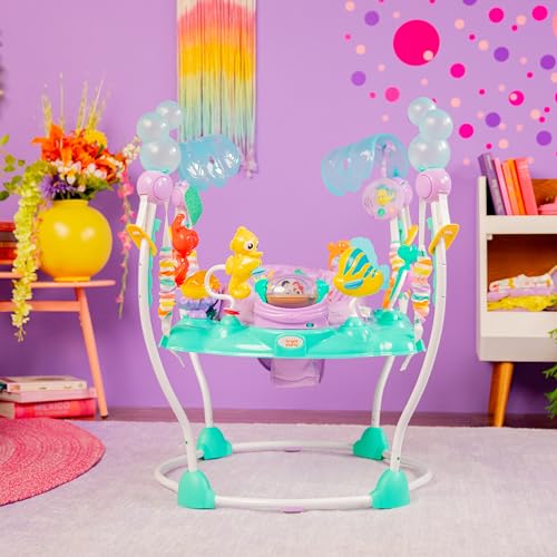 Bright Starts, Sea of Activities: Saltador de Actividades para Bebés de La Sirenita de Disney, con Juguetes Interactivos, Luces y Música, Incluye Princesa Ariel, 6-12 Meses (Azul)