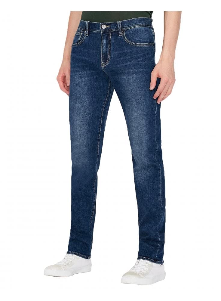 Armani Exchange 5 Pocket Slim Denim Jeans, Lavado Medio, Costuras Ligeras, algodón elástico, 30 Hombres