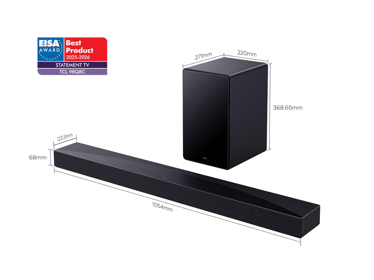 TCL Barra de Sonido Q65H 5.1 Canales para TV, 580 vatios, Cine en casa, Sonido Cine Envolvente, expansión de Sonido, Dolby Atmos, DTS:X, Bluetooth 5.3, HDMI eARC, Mando a Distancia único, USB