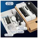 Oral-B iO 5N Cepillos de Dientes Eléctricos (Pack de 2) con Mango Recargable, 2 Cabezales y Estuche de Viaje con Cargador, Diseñado por Braun - Negro y Blanco