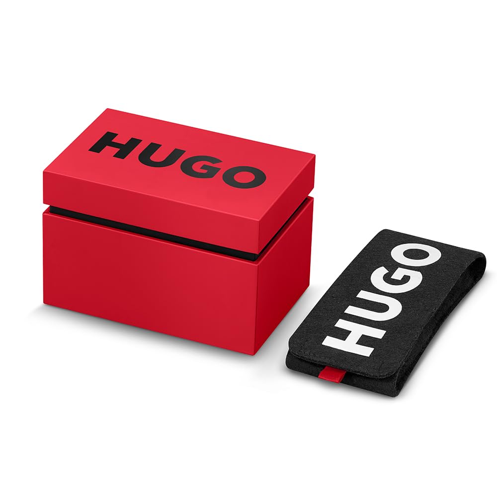 HUGO Reloj Analógico de Cuarzo para Hombre Colección #RASE con Correa de Cuero Negra - 1530115