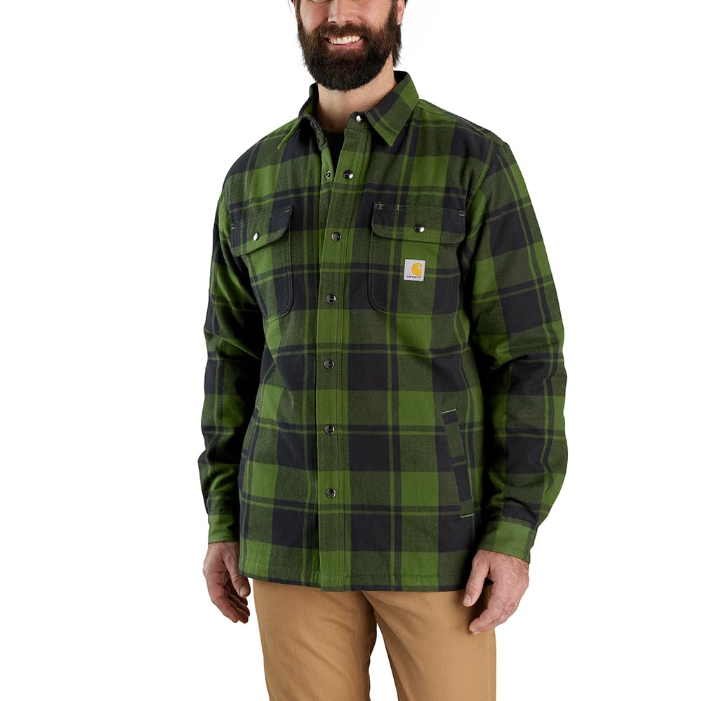 Carhartt Flannel Relaxed Fit Sherpa -Lined Shirt, Verde, M