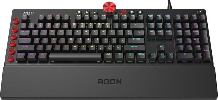 AOC AGON AKG700 Teclado de gaming - Teclado para PC con distribución en alemán e interruptores Cherry MX Red, Anti-Ghosting, N-Key Rollover y software programable AOC G-Tools, negro