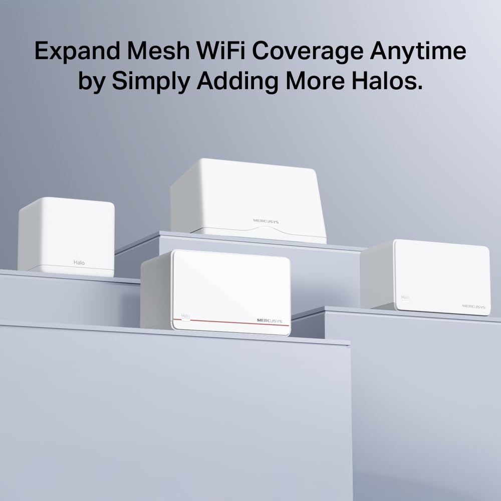 Mercusys TP-Link Halo H37BE Mesh Wi-Fi 7 BE6500Mbps Dual-Band, 2 Puertos WAN/LAN de 2.5G, 1 Puerto Gigabit WAN/LAN, Cubiertos hasta 460m2, 4K-QAM, MLO, Multi-RUs, OFDMA, Control por aplicación, WPA3