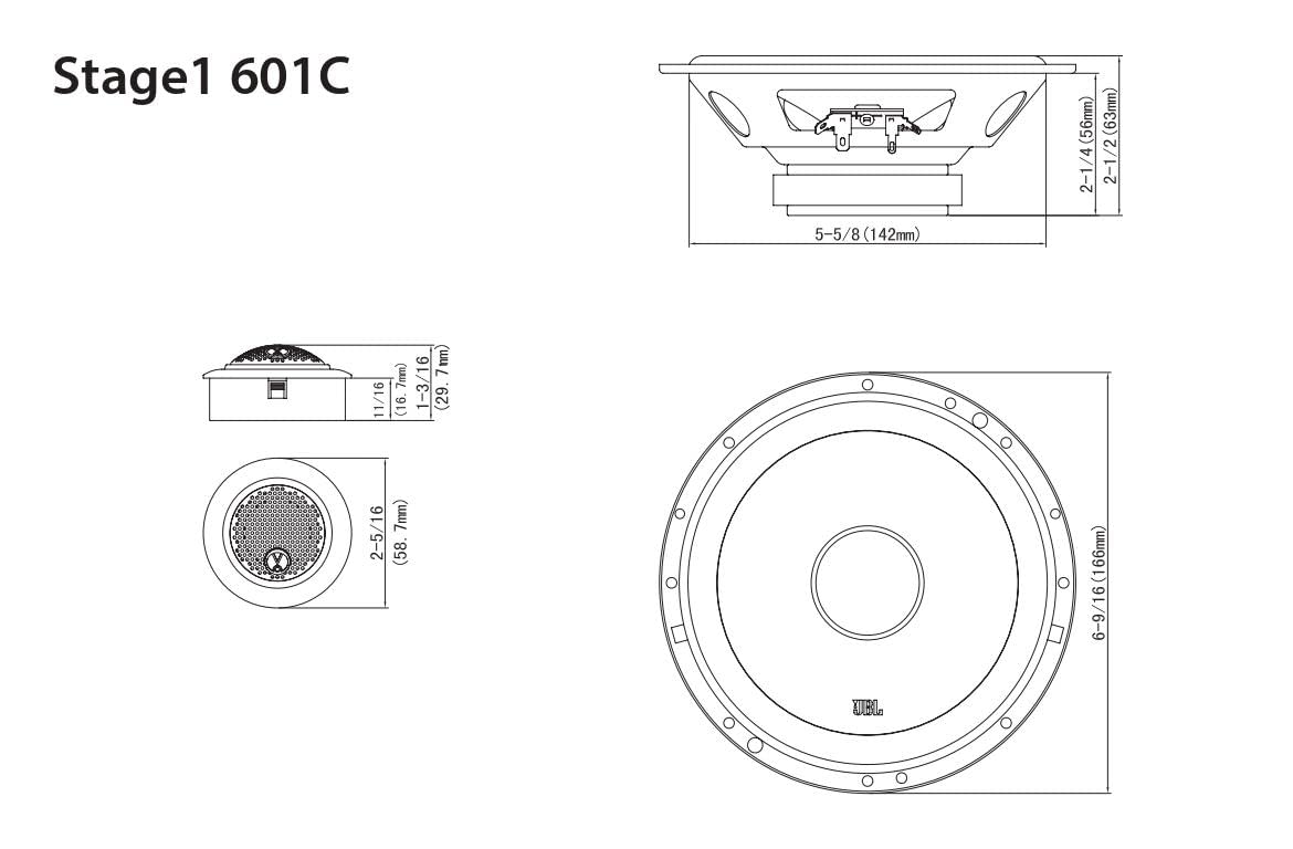 JBL Stage1 601C - Sistema de Altavoz Coche de componentes de 2 vías - Juego para auto de 200 vatios con altavoz de empotrar de 16 - 17 cm y tweeter de empotrar