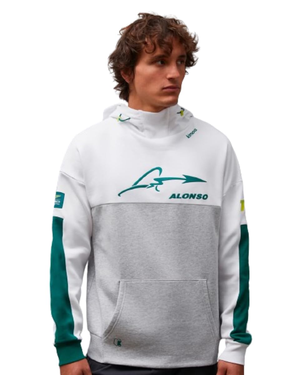 KIMOA - Sudadera Aston Martin F1 Fernando Alonso 2024 - Sudadera Capucha Hombre, Sudadera Invierno Hombre - Algodón BCI - Capucha Ajustable - XXL