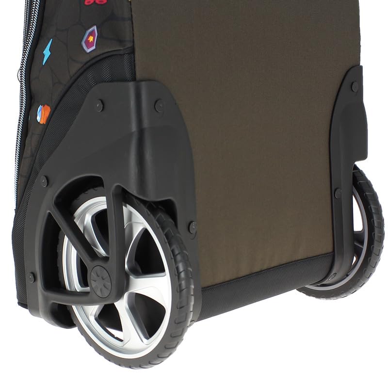 TOTTO - Mochila Escolar con Ruedas, Modelo Papel, Mochila Grande, Capacidad 33 Litros, Bolsillo para PC 14", 3 Compartimentos, Ruedas Grandes, Manija Telescópica, Estampado Videojuegos Negro
