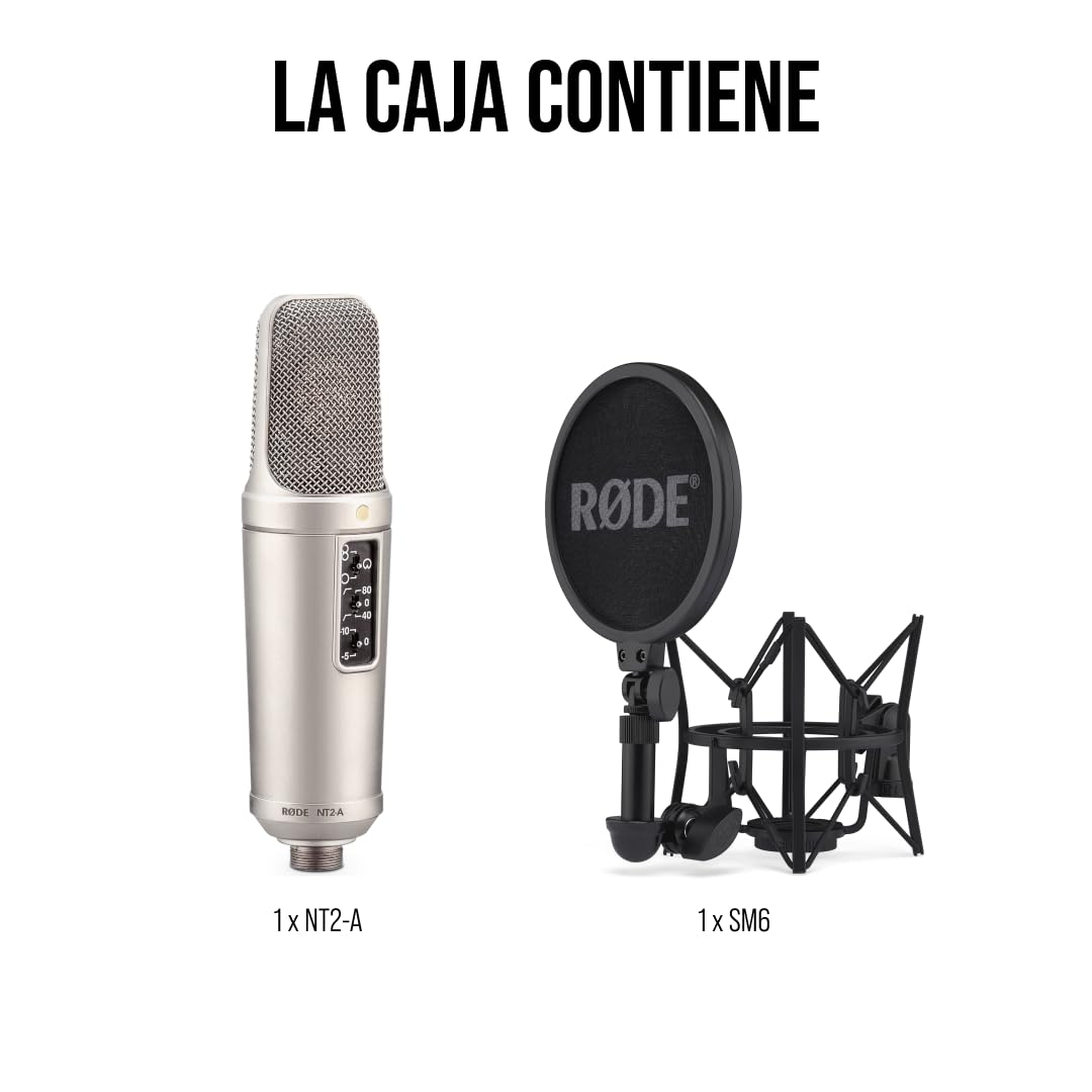 RØDE NT2-A Micrófono de condensador cardioide de gran diafragma versátil RØDE NT2-A con patrón polar conmutable, atenuador y filtro paso alto para grabación de voces e instrumentos