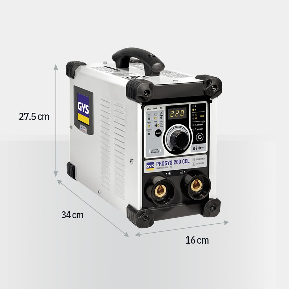 GYS, PROGYS 200 CEL, Estación de Soldadura de Electrodo Recubierto 200A Monofásico 230V (MMA), TIG DC Lift & MMA Pulsado, Digital, Arc Force, Antisticking, Hot Start, Con Portaelectrodos, Cable de