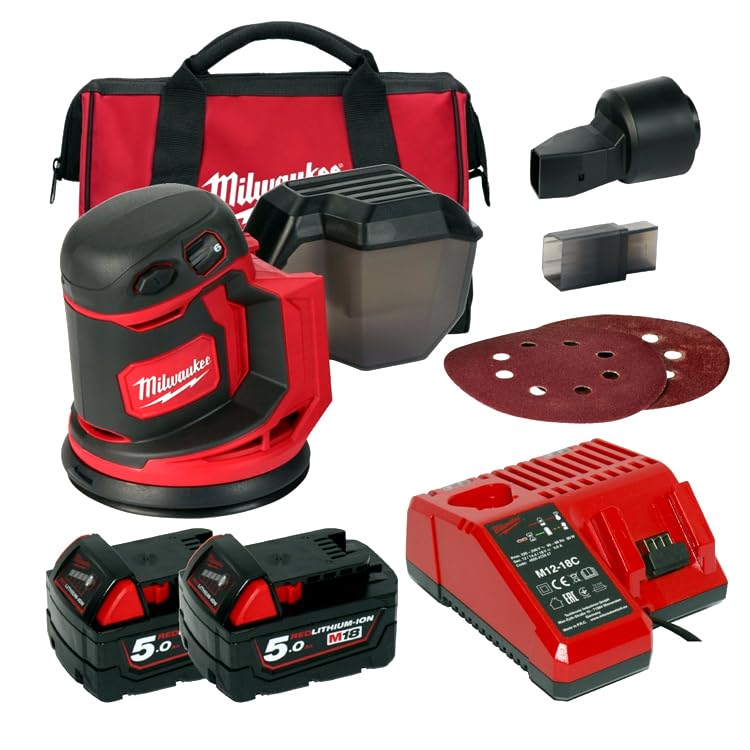 Milwaukee 4933464229 Lijadora rotorbital 18V, 125mm y órbita de 2,4m M18 BOS125-502B, Neutro, 0