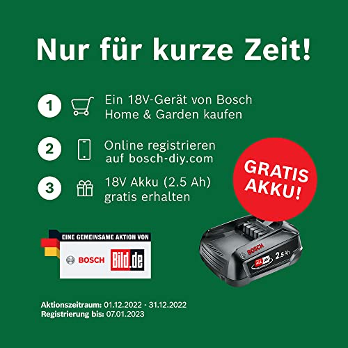 Bosch AdvancedMulti 18 - Multiherramienta a batería con maletín (1 batería 18V, cargador, plato lijador delta, set de hojas de lija, 2x hojas de sierra, empuñadura adicional, Sistema 18 V, 2,5 Ah)