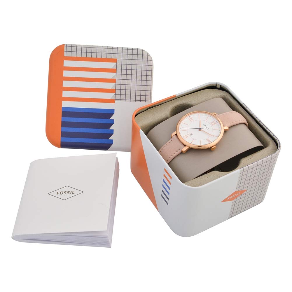 Fossil Jacqueline Reloj para mujer, movimiento de cuarzo con correa de acero o piel, Tono rosa claro y oro rosa, 36MM