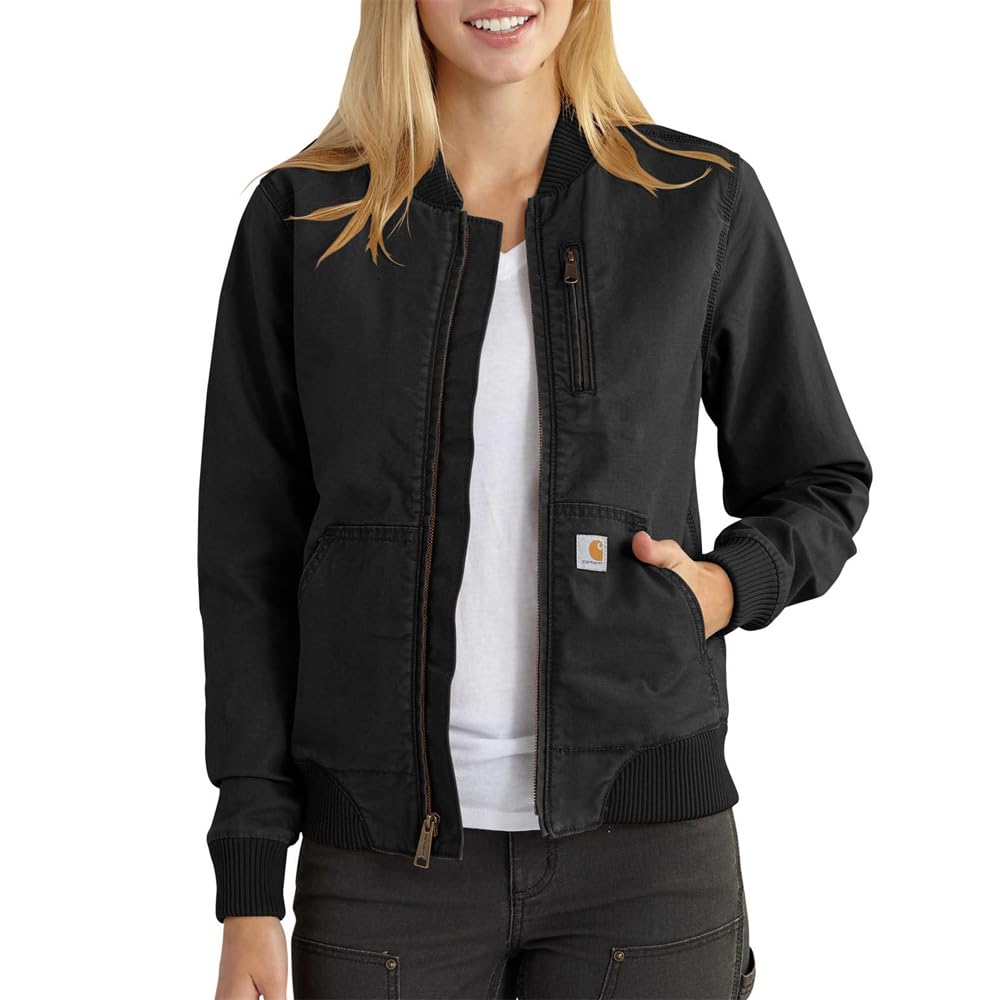 Carhartt Chaqueta Rugged Flex en lona,Relaxed Fit Para Mujer, Negro, XS