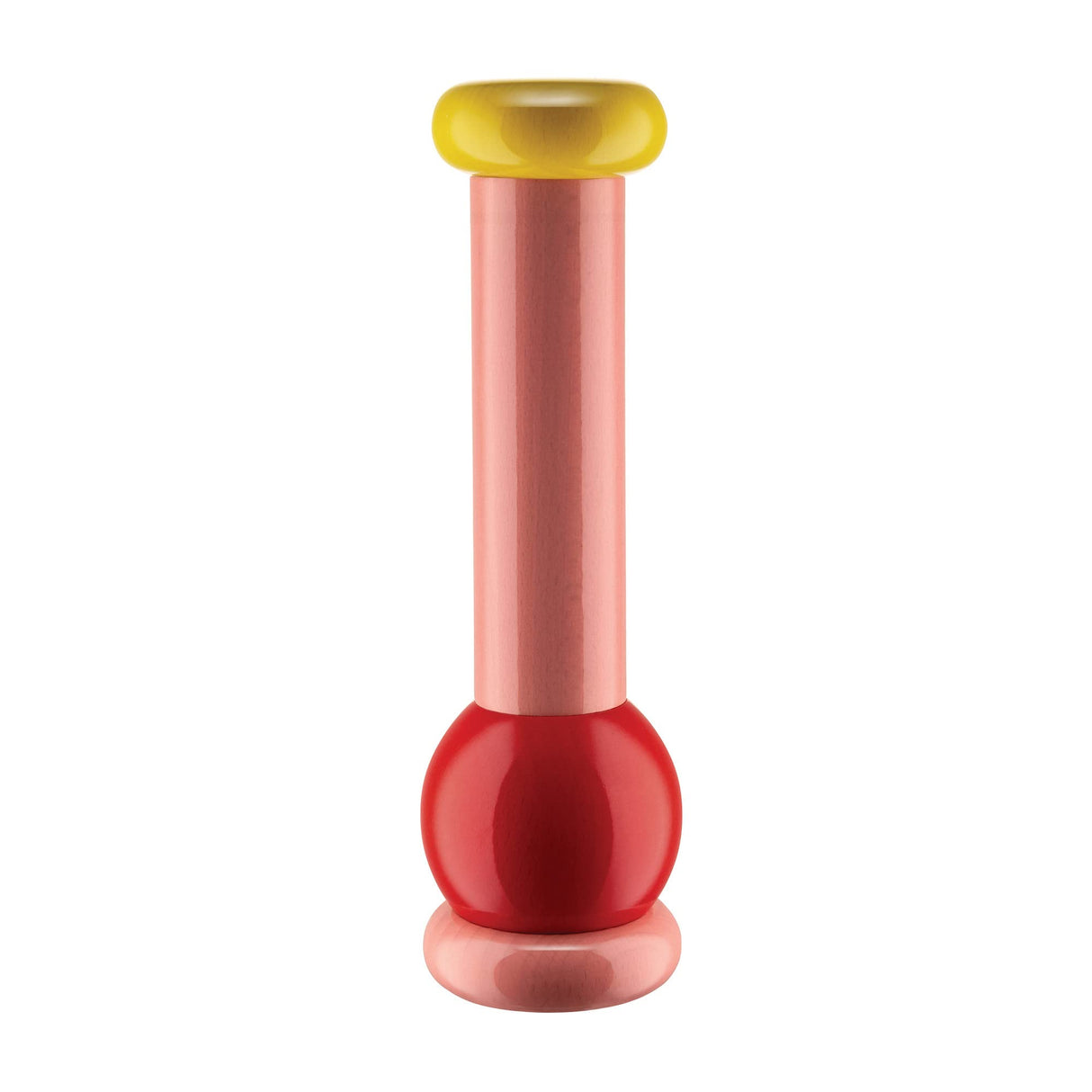 Alessi Totem Domestici MP0210 2 - Molinillo de Sal, Pimienta y Especias de Diseño en Madera de Haya, Rosa, Roja y Amarilla