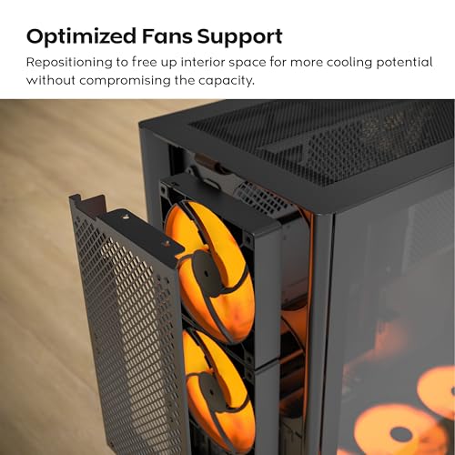 MONTECH HS02, ATX Mid-Tower PC Case, Gaming PC, High-Airflow, Reversible Layout, Sturdy Curved Tempered Glass Front Panel, Sink-in Design, Toolless Panels, Black, US