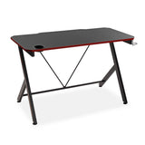 Versa Pablo Mesa Gaming para el Ordenador, Mesa para la Habitación o Estudio, Soporte Cascos y Bebida, Medidas (Al x L x An) 76 x 60 x 120 cm, Madera y Metal, Color Negro y Rojo