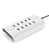 Belkin Rockstar - Cargador de 10 Puertos USB-A, Carga rápida de 2.4 A por Puerto, protección contra sobretensiones integrada, Color Blanco