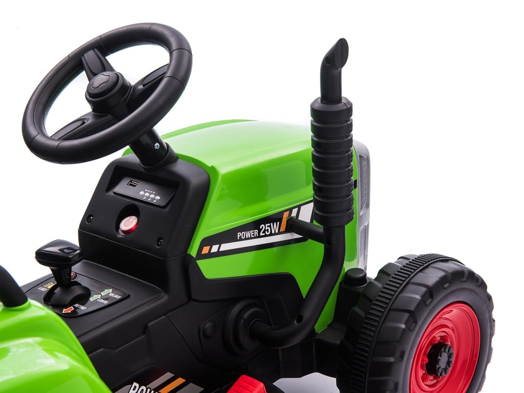 Teorema Giocattoli Teorema 66692 – Tractor eléctrico de 12 V para niños, con Luces, Sonidos, Remolque, Reproductor MP3, Entrada Auxiliar, USB y Mando a Distancia