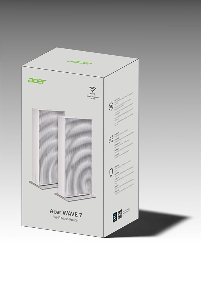 Acer - Lote de 2 routers de Malla WiFi Connect W7, WiFi 7 hasta 6,4 Gbps, Sistema de Malla, MLO, soporta 6 GHz, 5 GHz, 2,4 GHz y 320 MHz, múltiples Puertos ethernet