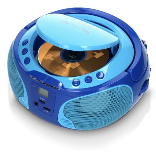 Lenco SCD-650 Reproductor de CD para niños - Radio CD - Karaoke - Sistema estéreo - Boombox - Reproductor de CD/MP3 y USB - Potencia 2 x 2 W RMS - Función Sing-A-Long - Micrófono - Azul