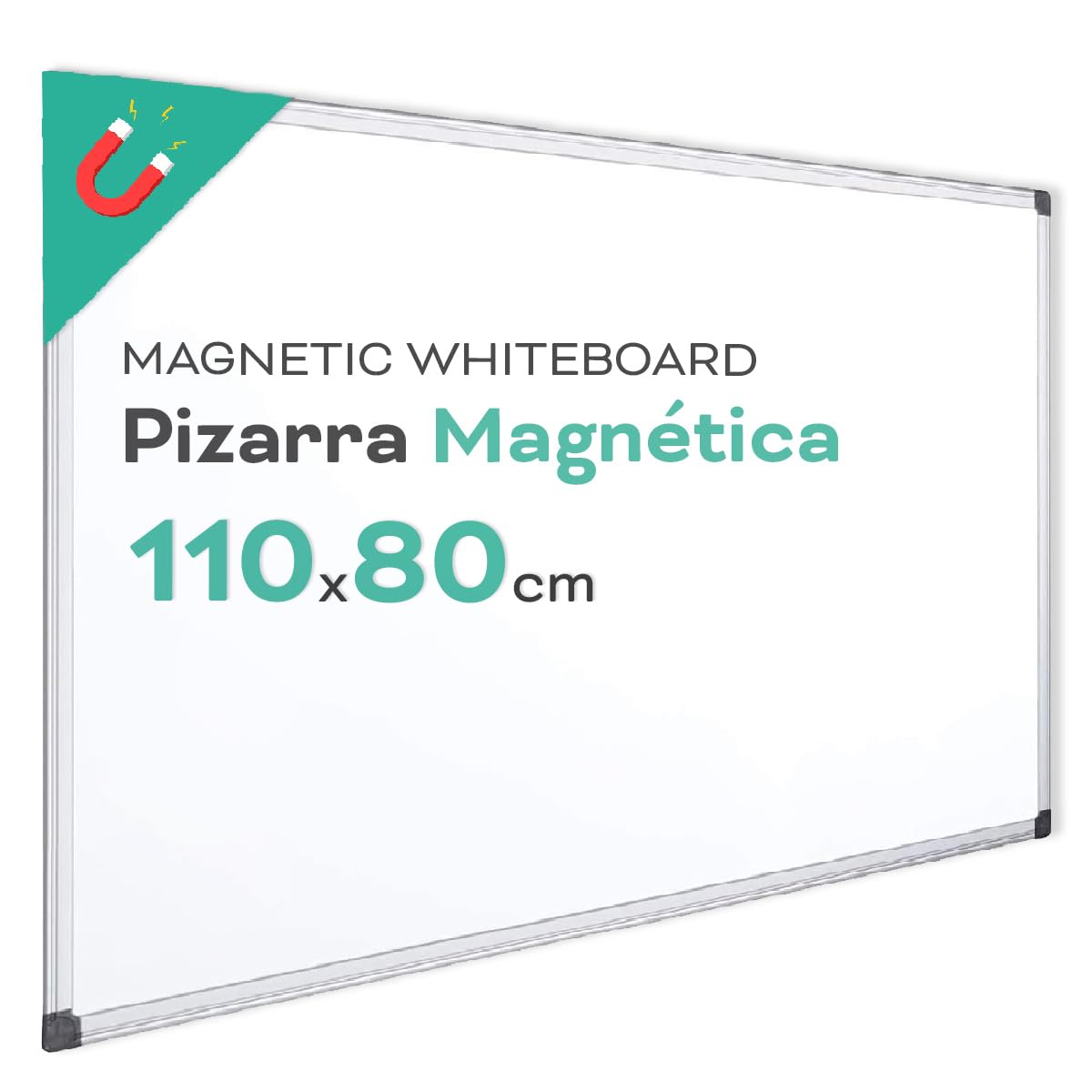 Pizarra Magnética Blanca, Pizarra Marco de Aluminio, Superficie Lisa Fácil de Borrar, Pizarra para Tomar Notas, Dibujar, Enseñar u Organizar, Herramienta para Oficina y Escuela - Ofituria (110x80)
