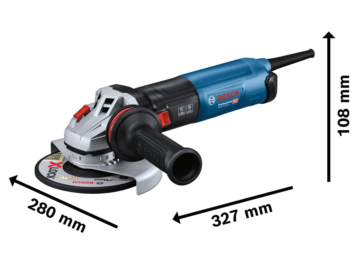 Bosch Professional GWS 17-150 S - Amoladora angular (1700 W, 9700 rpm, Ø 150 mm, vel. regulable, Antivibration, KickBack Control)