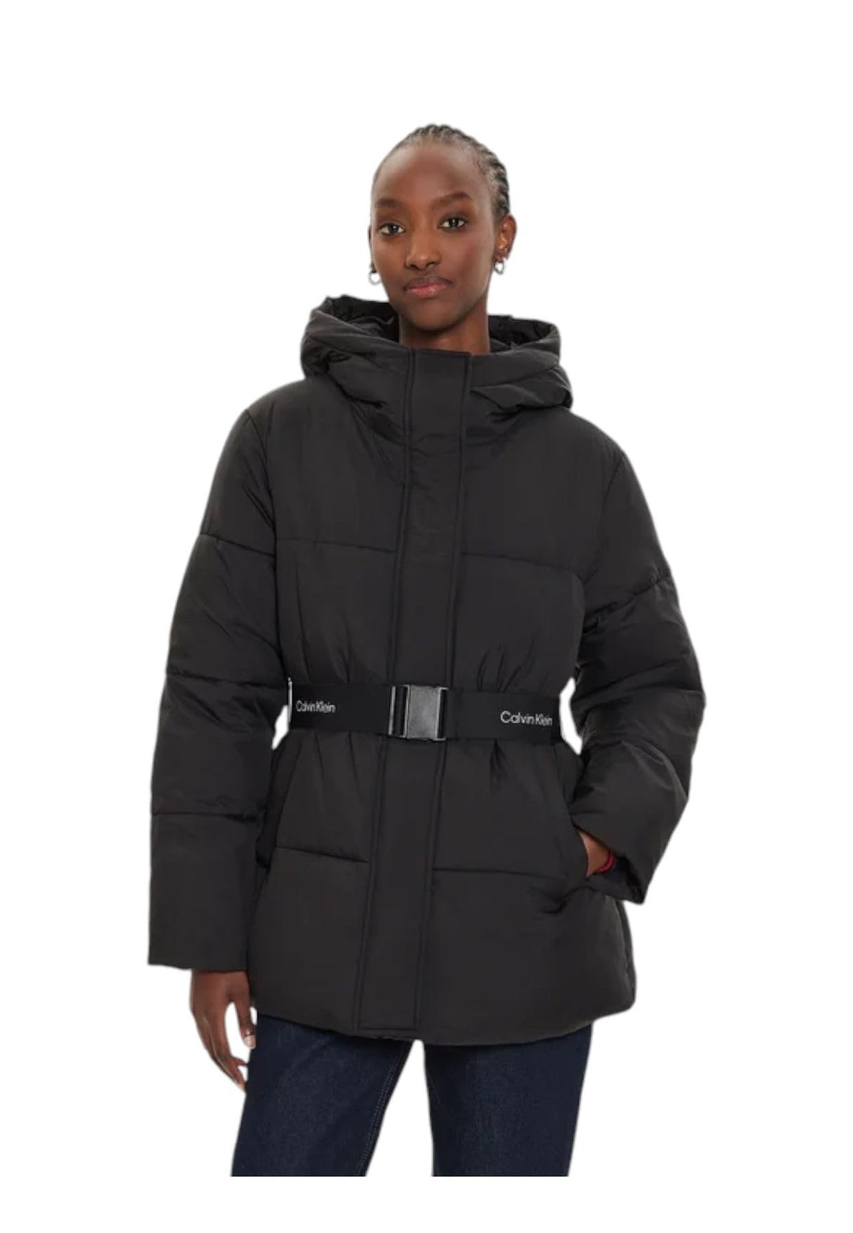 Calvin Klein Cazadora acolchada Mujer Logo Belt Short Puffer con cinturón, Negro (Ck Black), XL