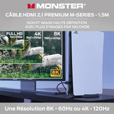 Monster Cable HDMI M3000 de 1,5 m, cable HDMI 2.1, cable HDMI 8K, cable HDMI de ultra alta velocidad 48 Gbps, 8 K a 60 Hz, 4K a 120 Hz, HDR, eArc, conectores dorados, cable de TV compatible con