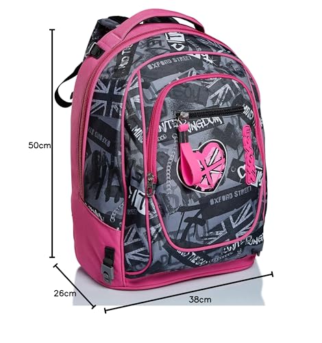 NEW TECH KEEP FLAG - Mochila Escolar 3 en 1 Desmontable + Carro, Trolley Rosa y Negro - Sistema Salva Tirantes