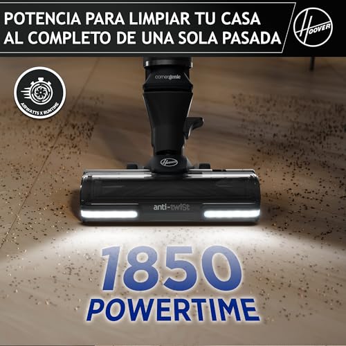 Hoover Aspiradora Escoba Sin Cable Potente con Corner Genie™ para Limpiar Todos los rincones, Cepillo Anti-Enredos, Luces LED, 2 Baterías [HFX]