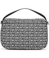 DKNY Hombros con solapa para mujer, 100% poliéster con ribete de poliuretano, logotipo negro y negro, Logotipo negro y negro