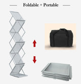 TUKA-i-AKUT A4 Expositor Plegable de Folletos, Aluminio/Acrílico Soporte de Suelo, Incluido Estuche de Transporte, para Literatura Folletos Revistas Catálogos, 6 Bolsillos Exhibición, TKD8430-A4-Sa