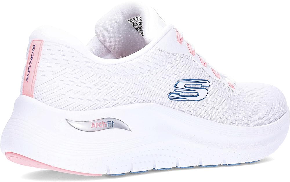 Skechers Arch Fit 2.0 Big League, Zapatillas Mujer, White Mesh/Pink & Blue Trim, 40 EU