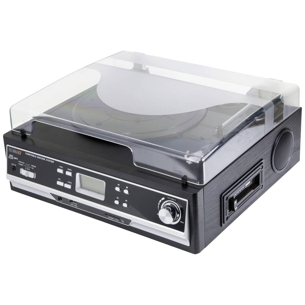 Technaxx Bluetooth 2.0 Tocadiscos de Vinilo y Convertidor de Cassette TX-22+ con Reproductor de Cassette Incorporado y Altavoces Estéreo – Archivos de Música MP3/WMA, 3 Velocidades, Enchufe aux-in