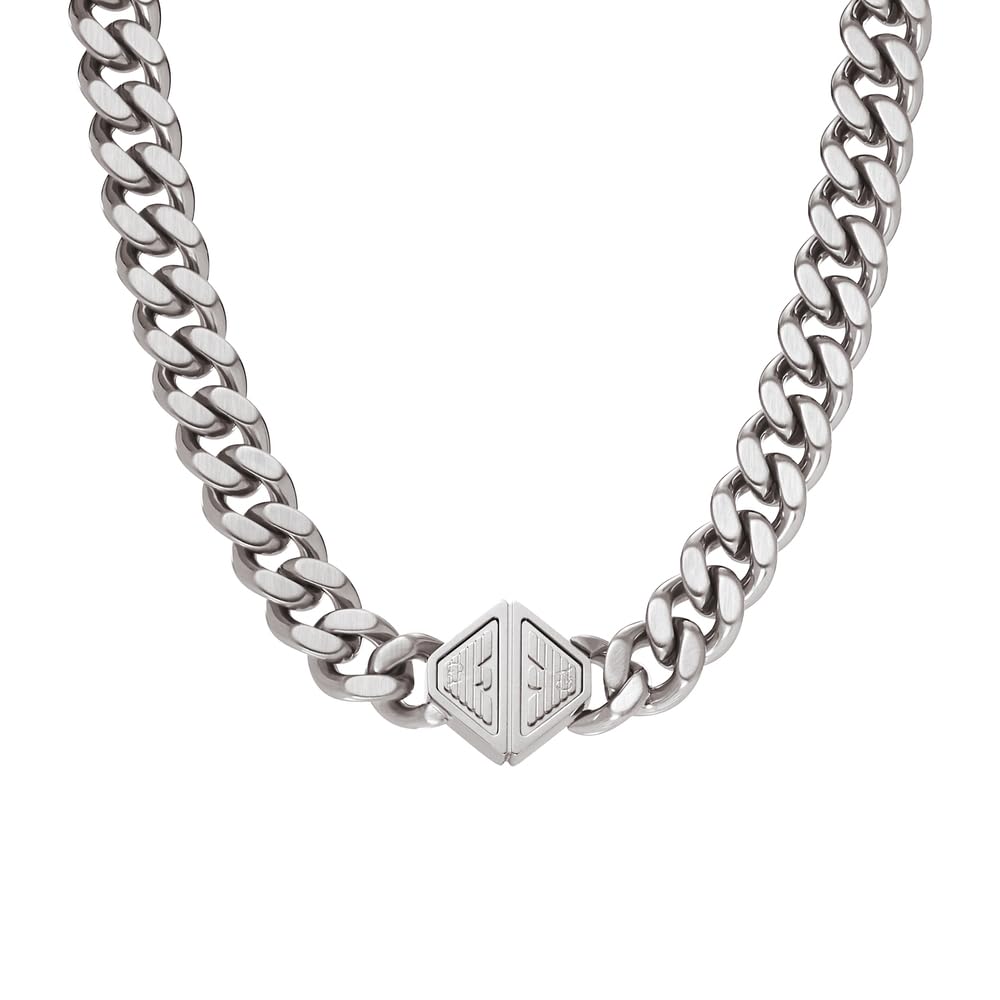 EMPORIO ARMANI Collar de cadena para hombre en acero inoxidable con cierre de langosta, Paloma gris