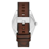 Diesel Scraper reloj para Hombre, movimiento de cuarzo con fecha a tres agujas y correa de acero o piel, 43 mm, Marrón oscuro y tono plata