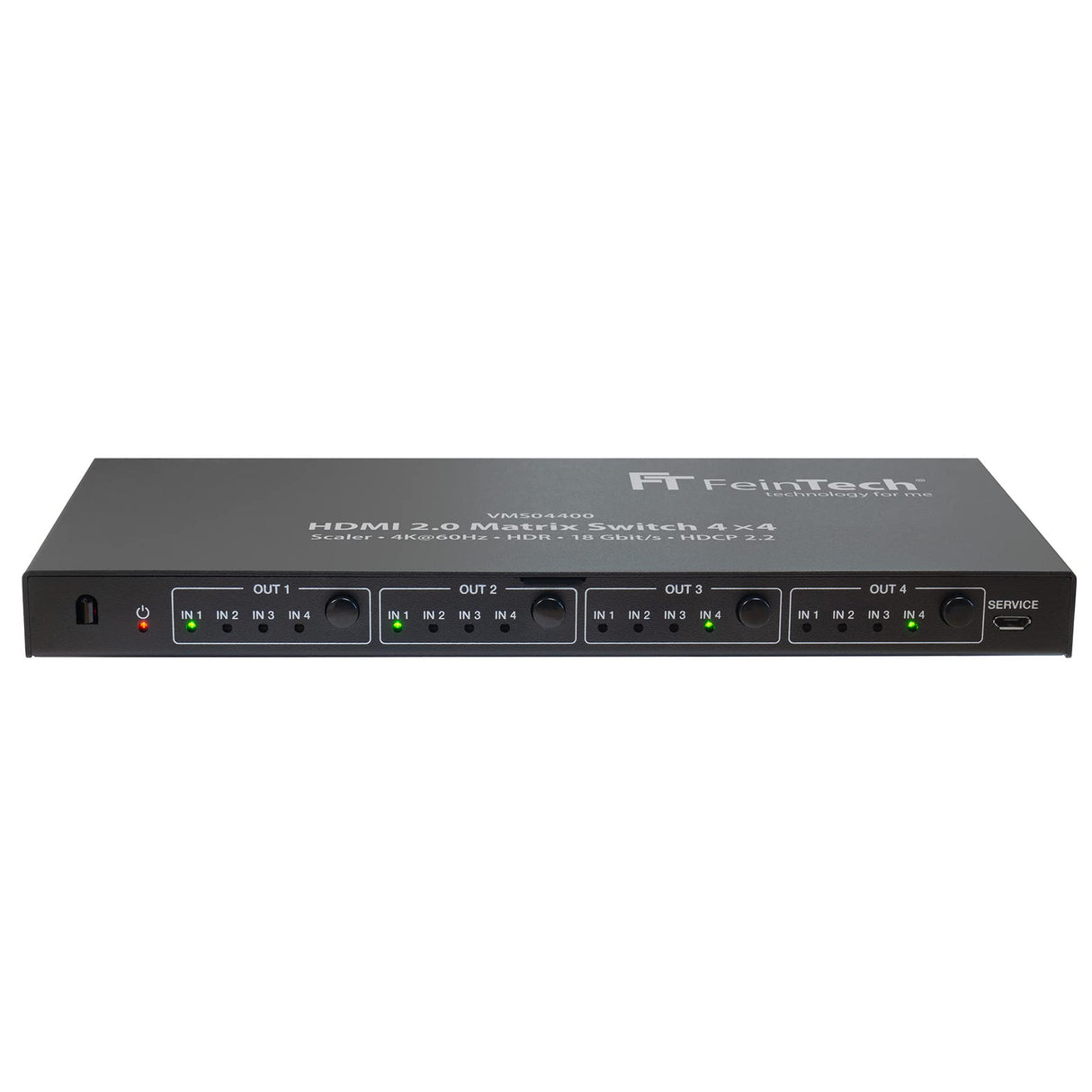 FeinTech VMS04400 - Conmutador de Matriz HDMI 2.0 (4 x 4, con Escalador, 4 entradas/Salidas, 4 K, 60 Hz, Ultra HD, 18 Gbps)