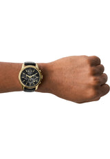 Armani Exchange Reloj hombre, movimiento cronógrafo cuarzo y caja 44mm con correa piel, Negro y dorado